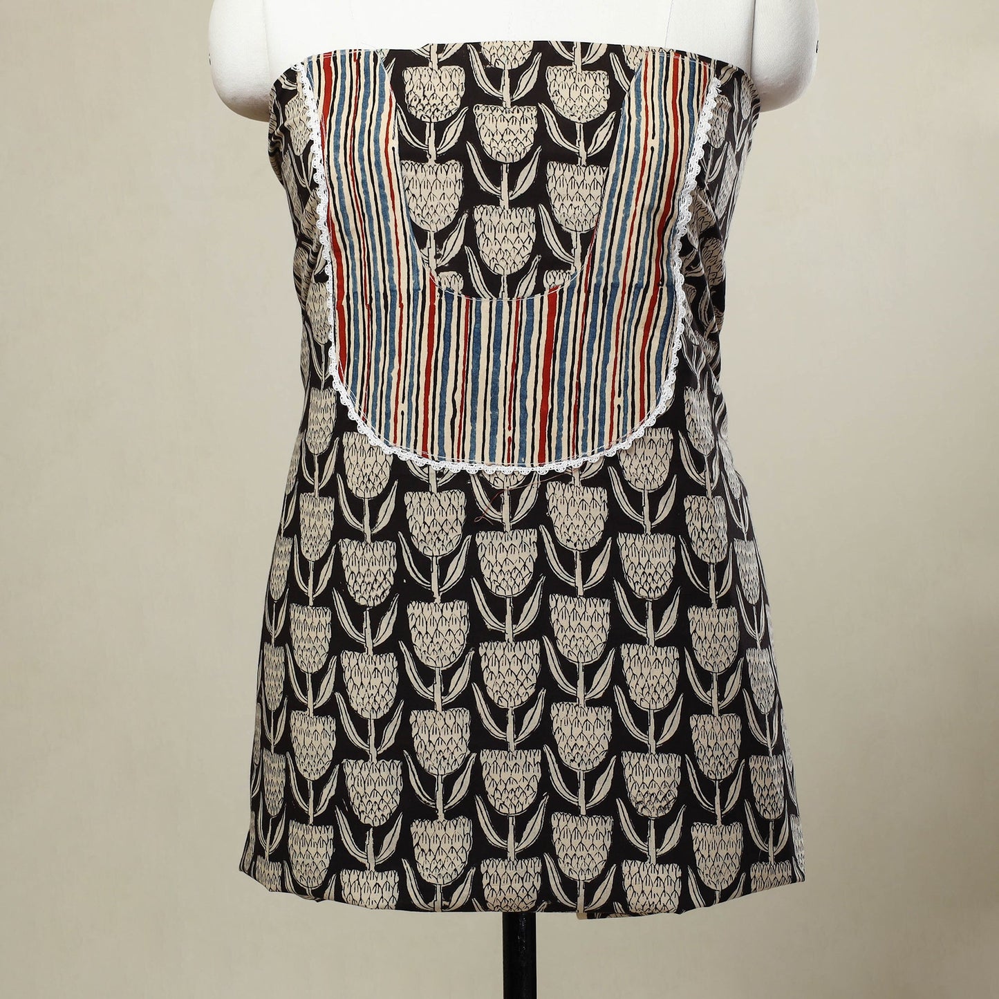 Black Bagru Print Patchwork Cotton Kurta Material