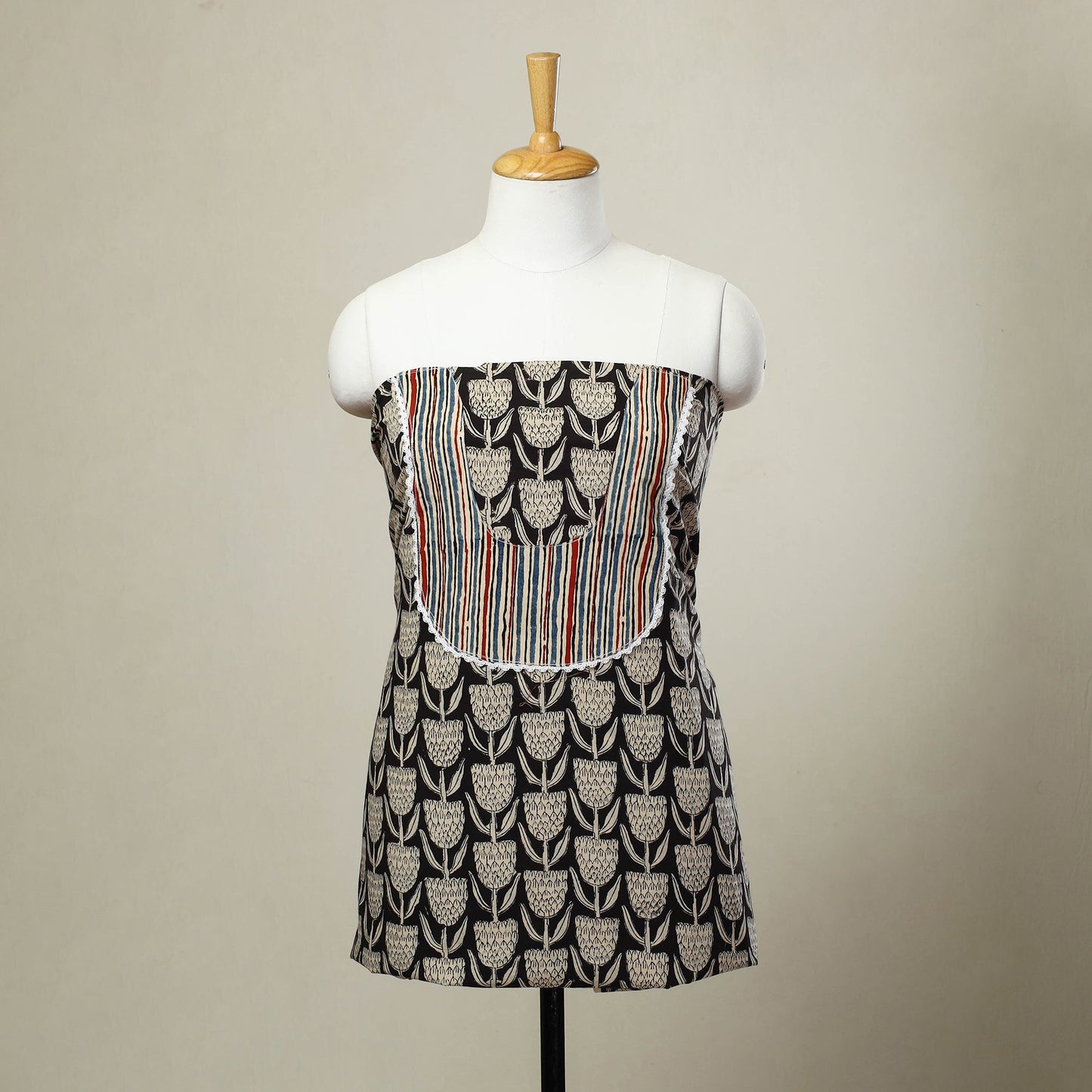 Black Bagru Print Patchwork Cotton Kurta Material