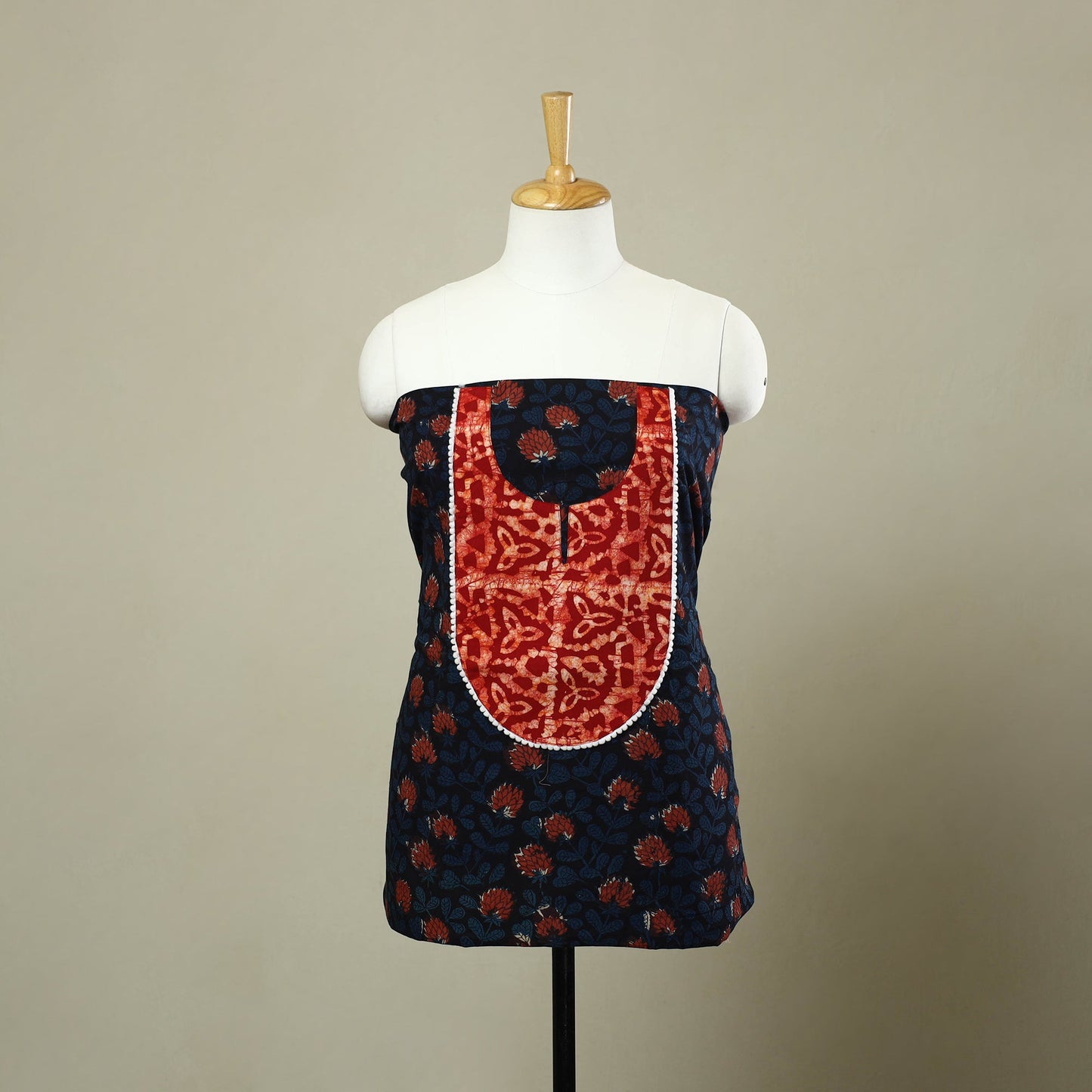 Buy Black Bagru Print Patchwork Cotton Kurta Material