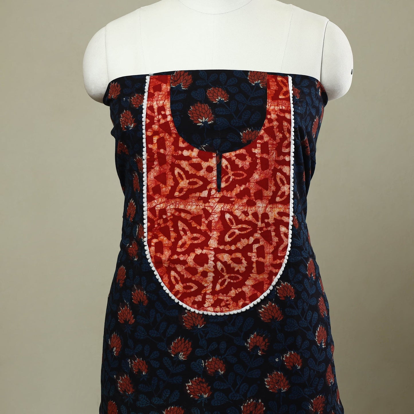 Buy Black Bagru Print Patchwork Cotton Kurta Material