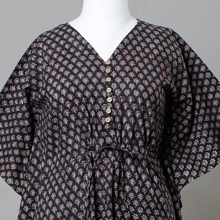 Bagru Block Printed Cotton Kaftan with Tie-Up Waist