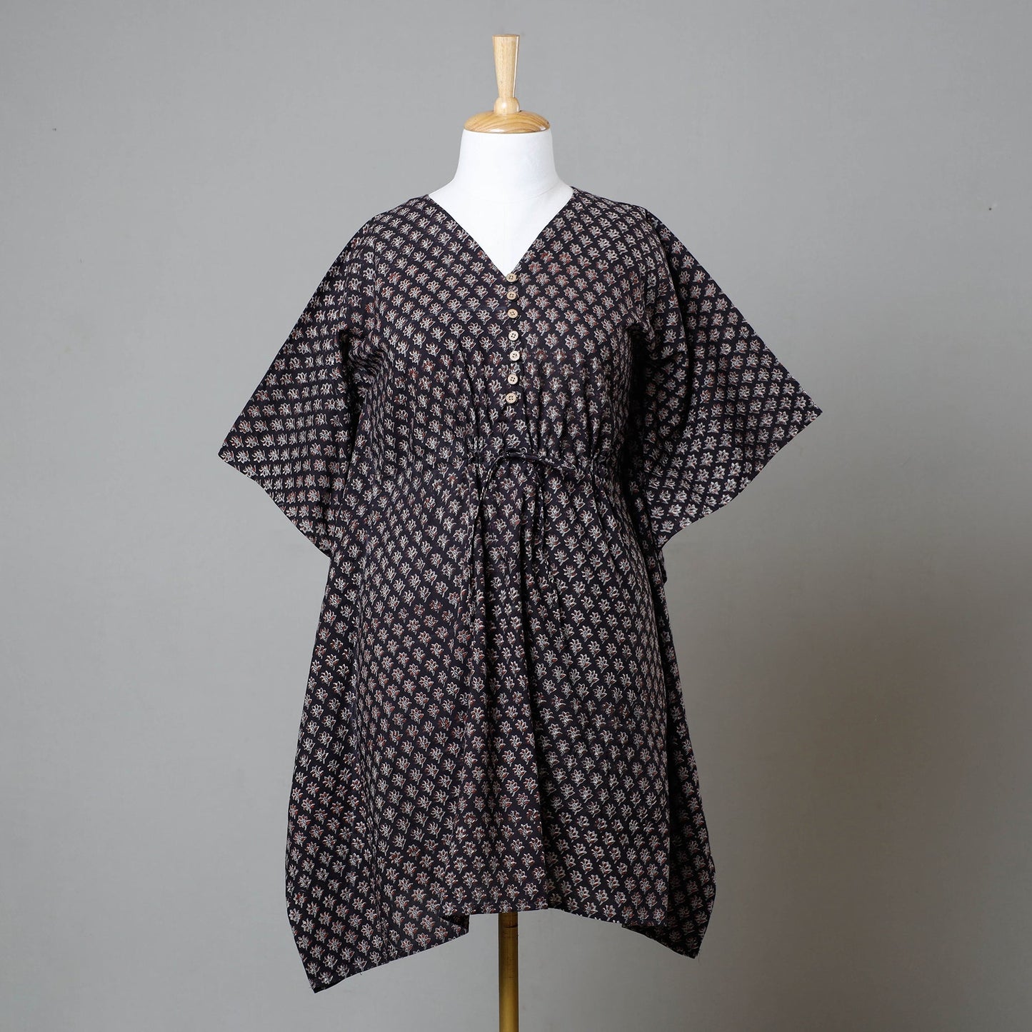 Bagru Block Printed Cotton Kaftan with Tie-Up Waist
