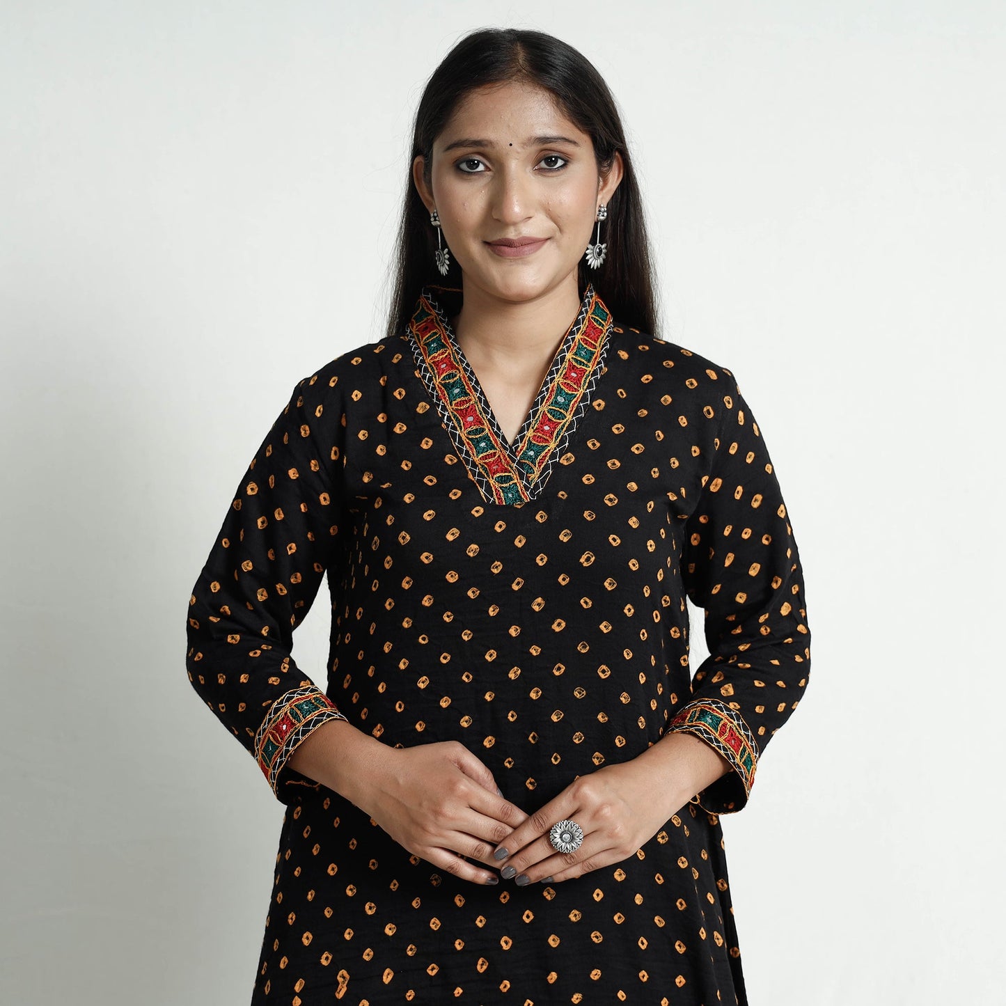 Buy Bandhani Tie-Dye Cotton A-Line Kurta for Women