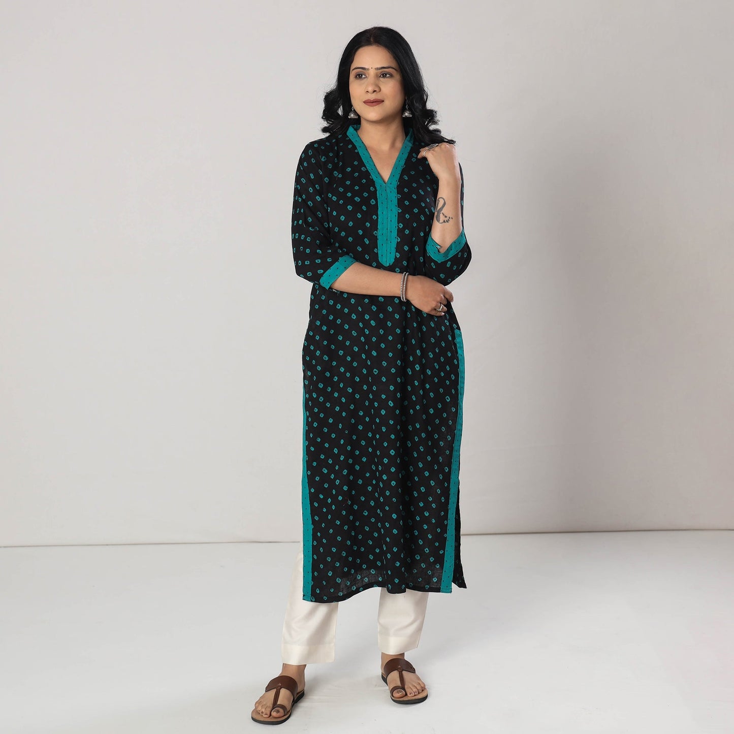 Bandhani Tie-dye Cotton Long Straight Kurta for Women