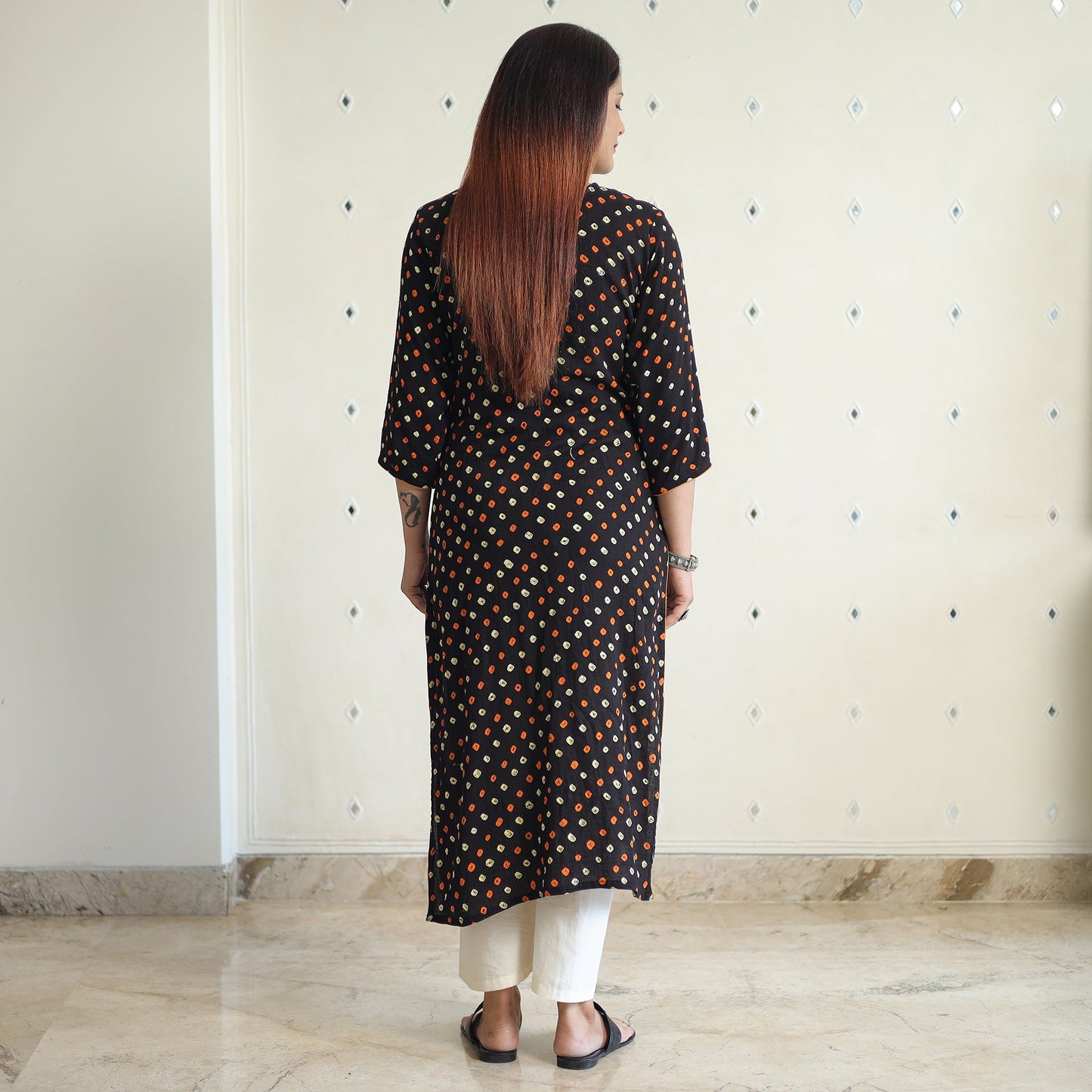 Bandhani Tie-dye Cotton Long Straight Kurta for Women