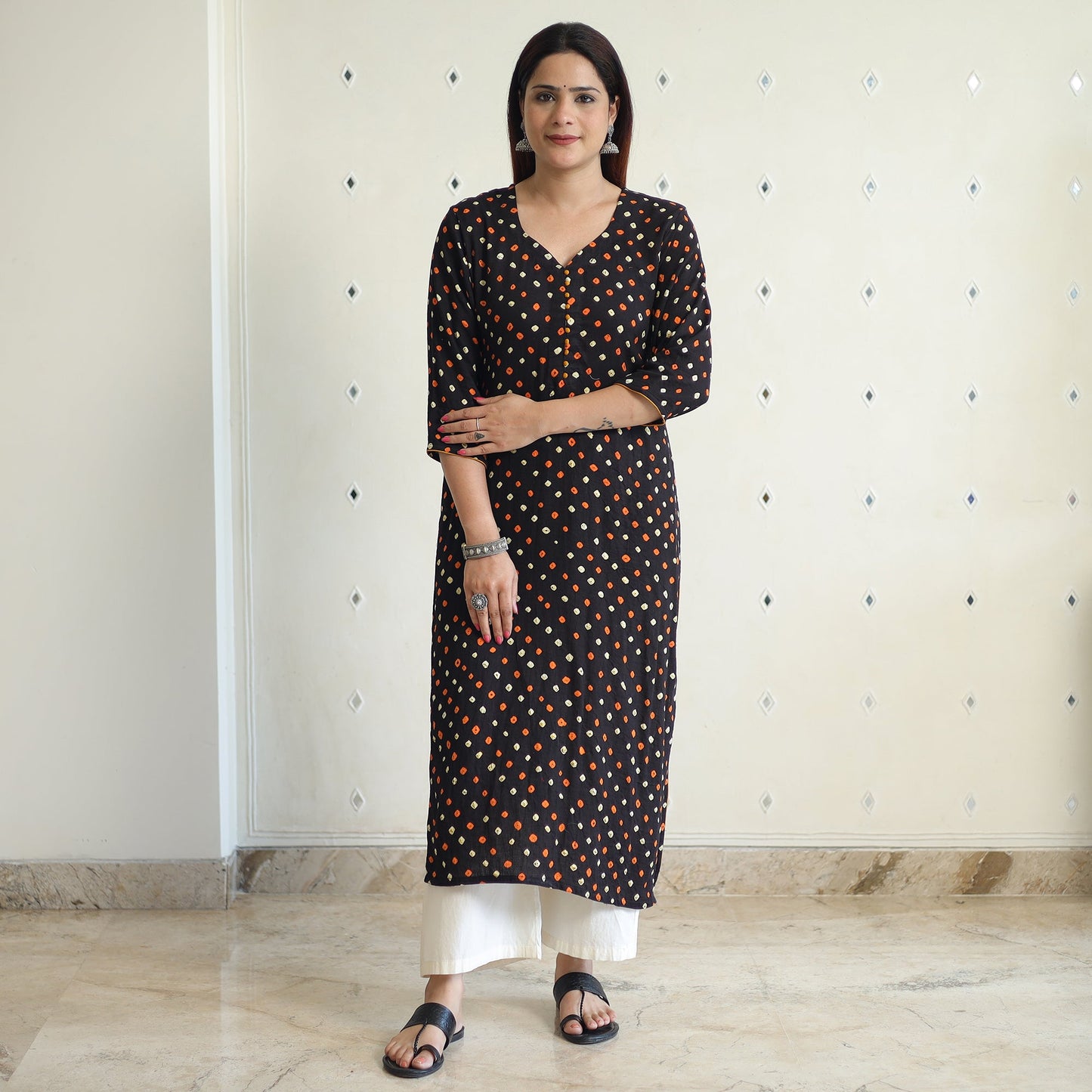 Bandhani Tie-dye Cotton Long Straight Kurta for Women