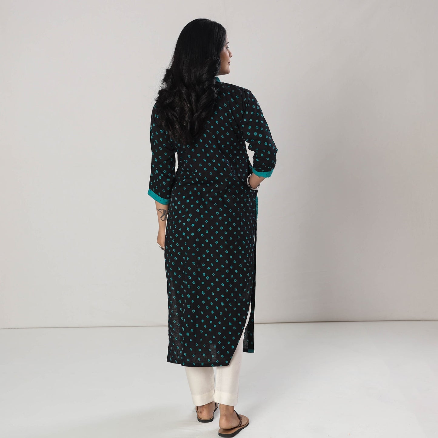 Bandhani Tie-dye Cotton Long Straight Kurta for Women