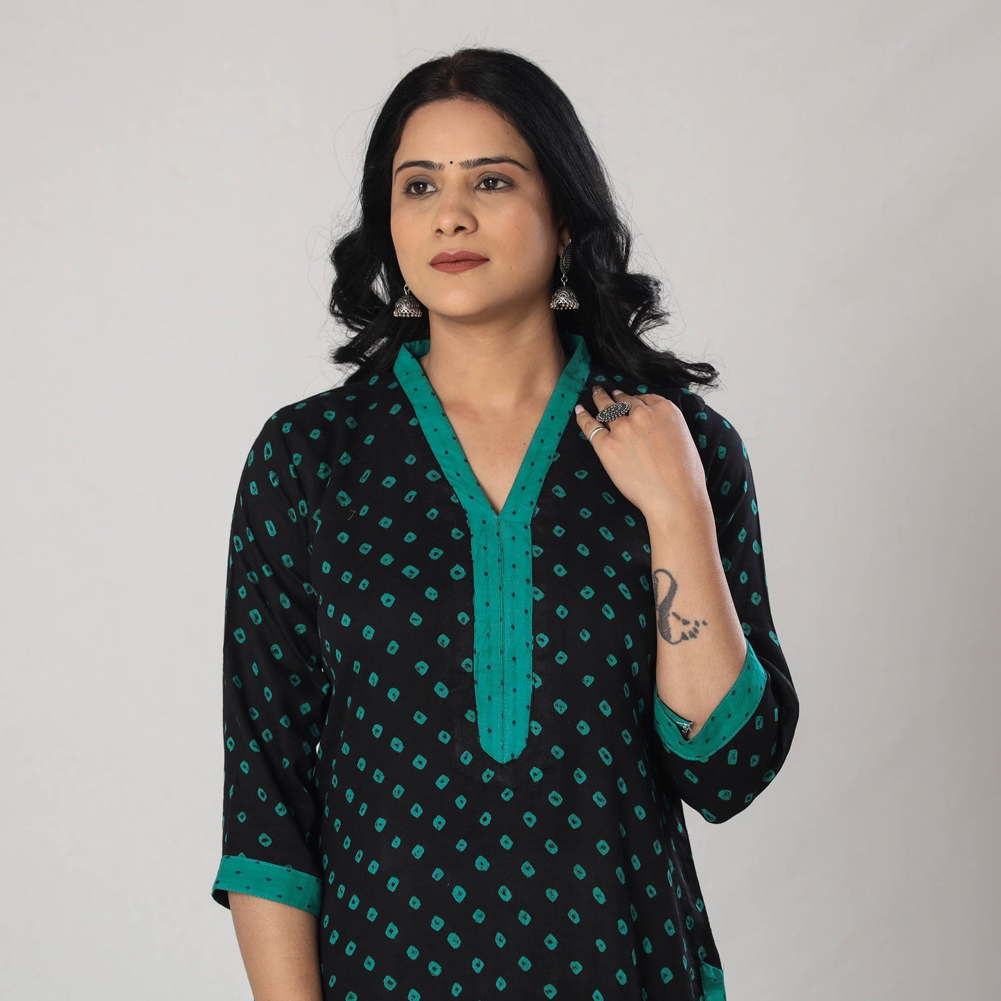 Bandhani Tie-dye Cotton Long Straight Kurta for Women