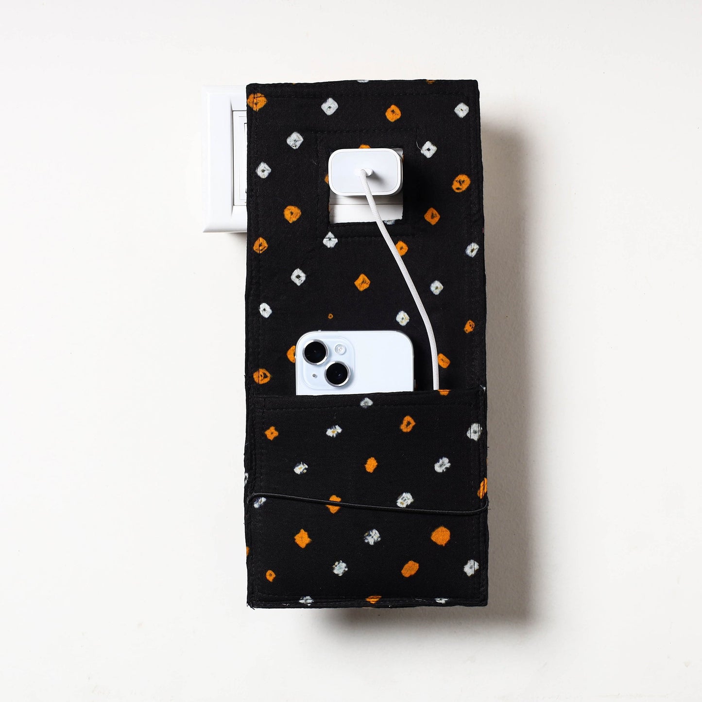 Black Bandhani Tie Dye Cotton Mobile Charging Holder
