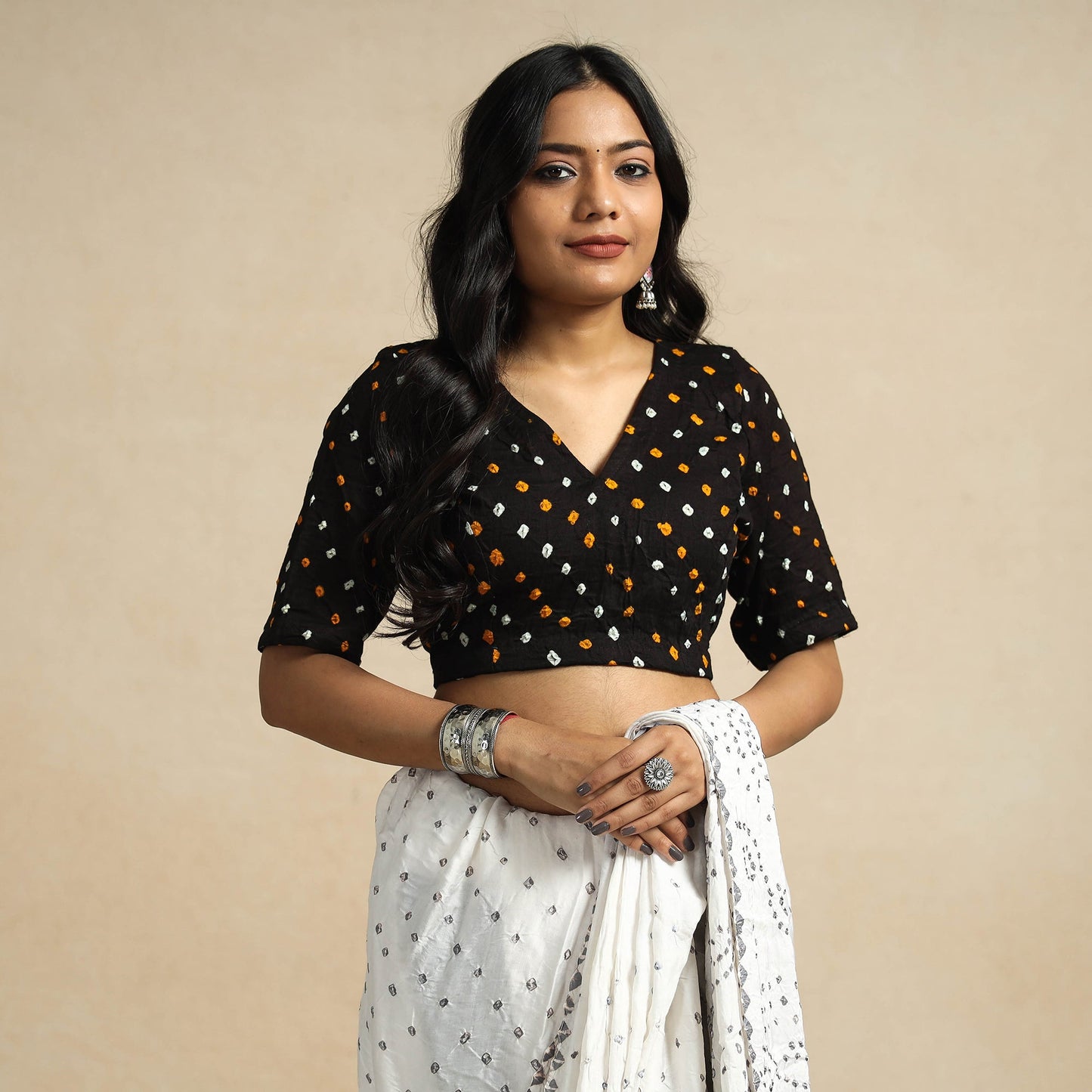 Buy Modal Silk Bandhani Tie Dye Stiched Blouse Online at iTokri.com