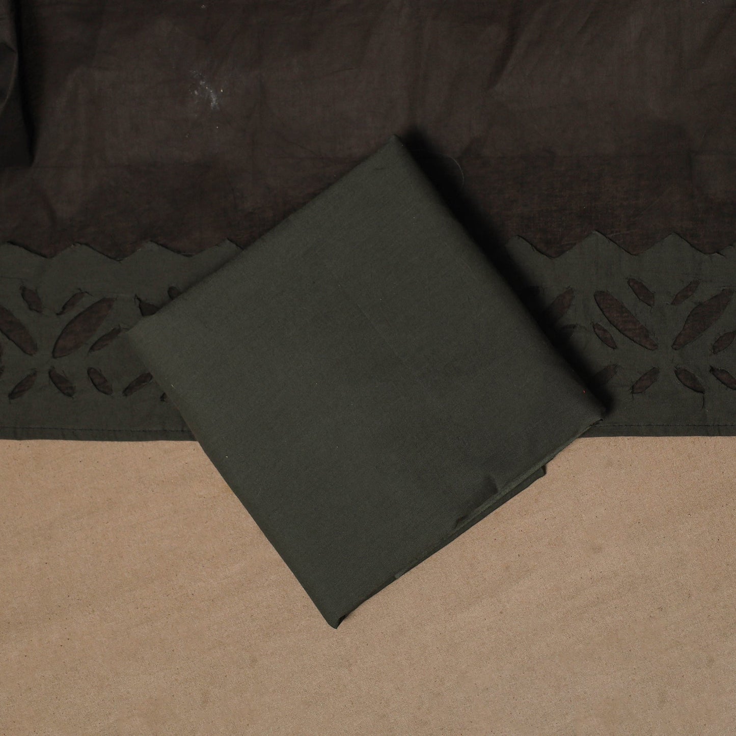 Black - barmer cut work cotton applique 3pc unstitched