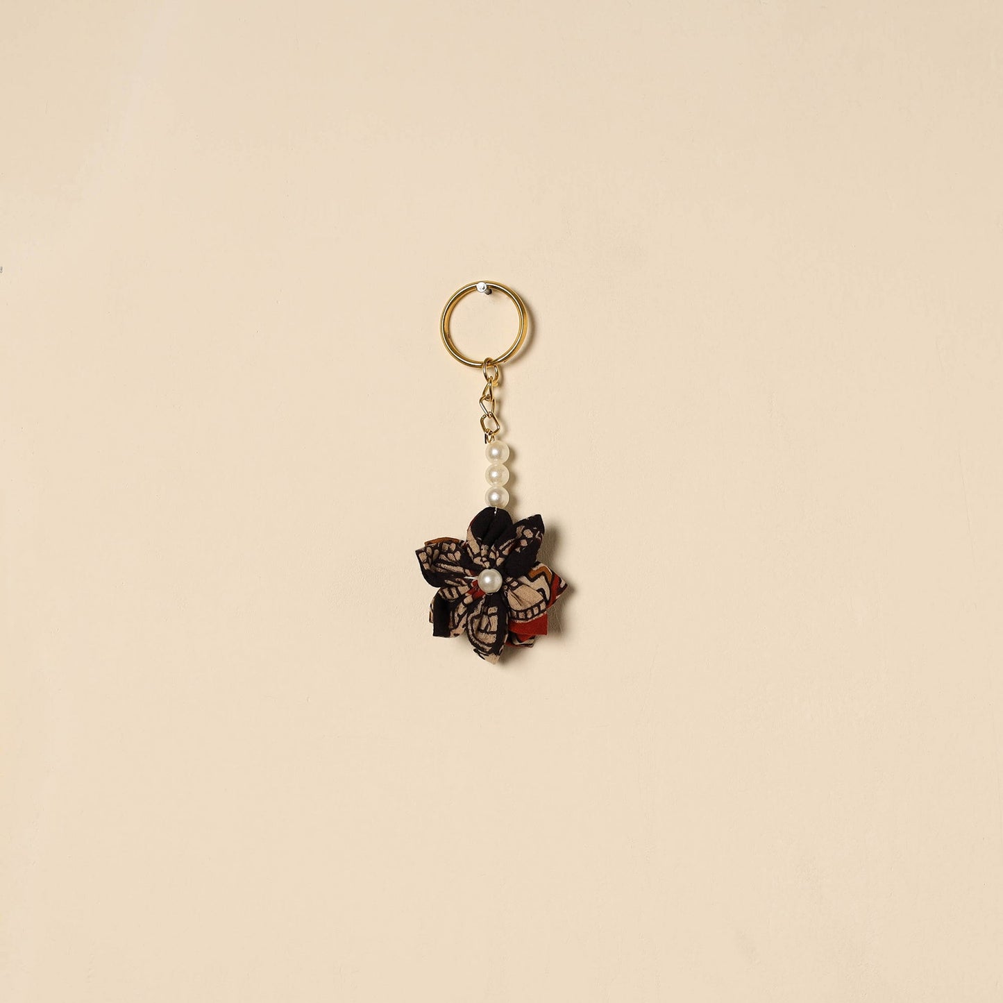 Beaded fabart flower keychain 22 - handcrafted