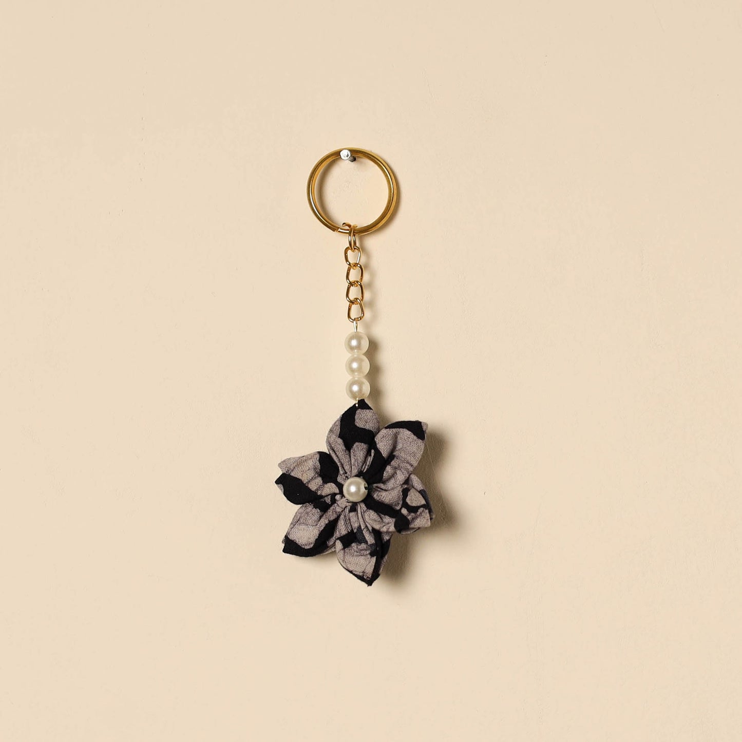 Beaded fabart flower keychain 35 - handcrafted