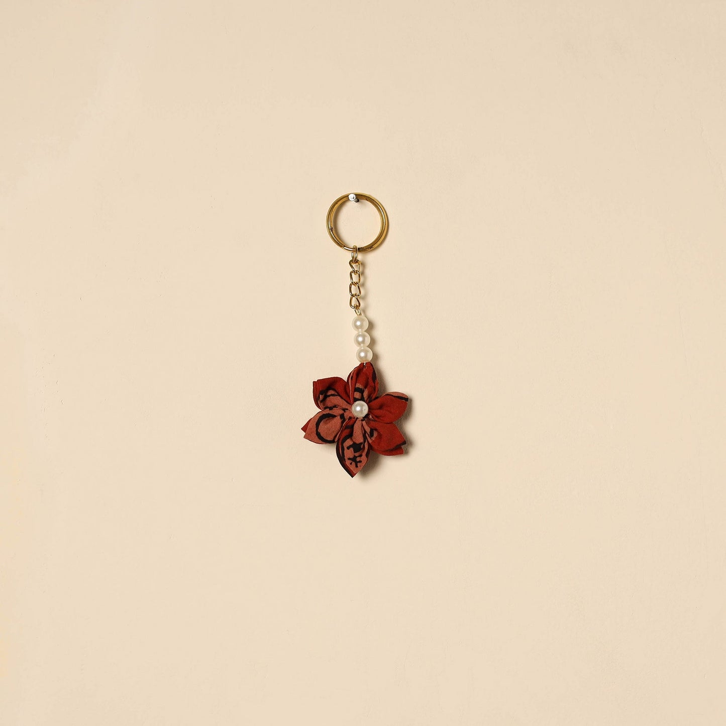 Beaded fabart flower keychain 43 - handcrafted