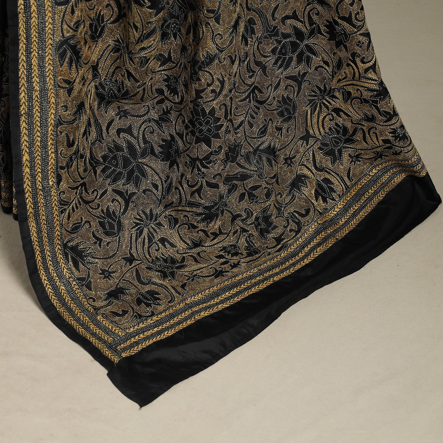 Black - bengal hand embroidery bangalore silk handloom