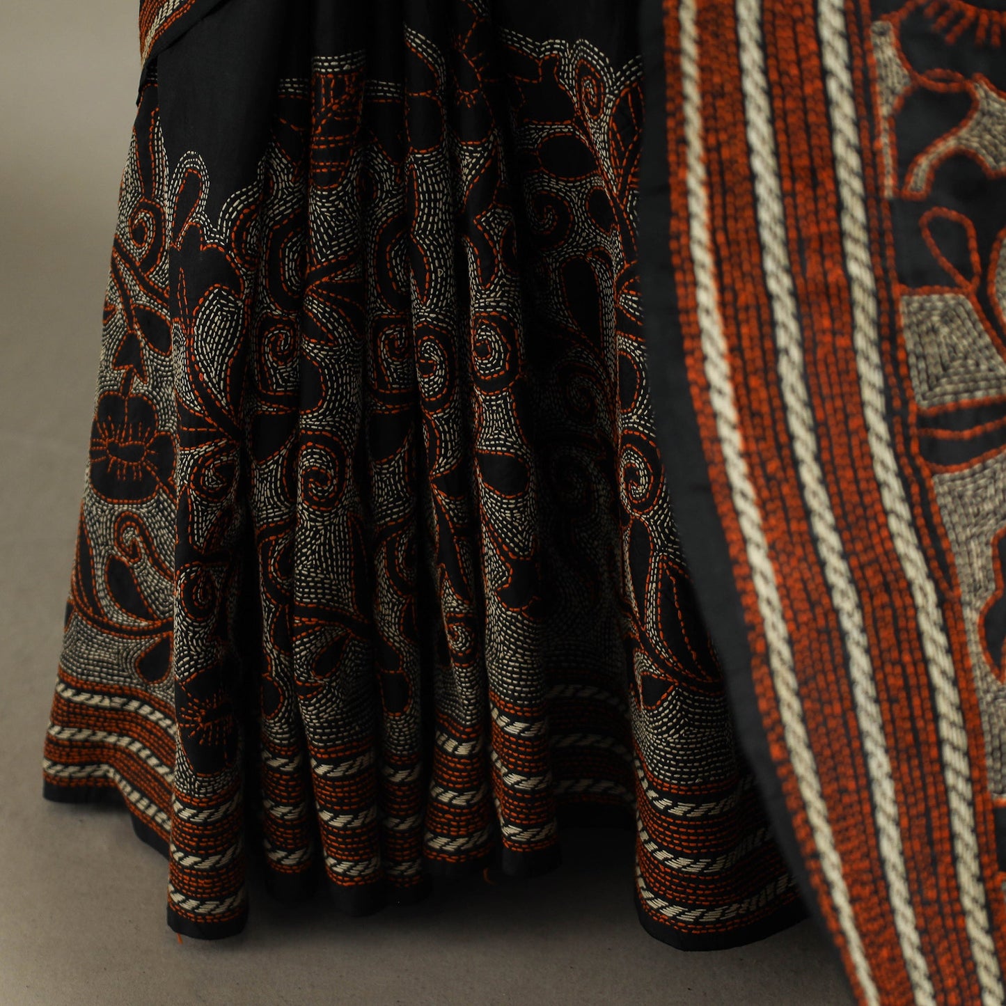 Black - bengal hand embroidery bangalore silk handloom