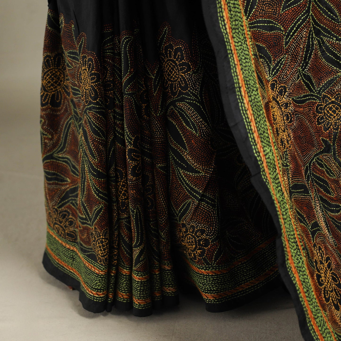 Black - bengal hand embroidery bangalore silk handloom