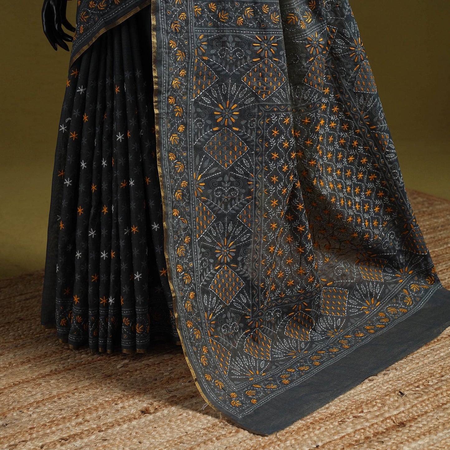 Bengal hand embroidery silk cotton kantha saree 05