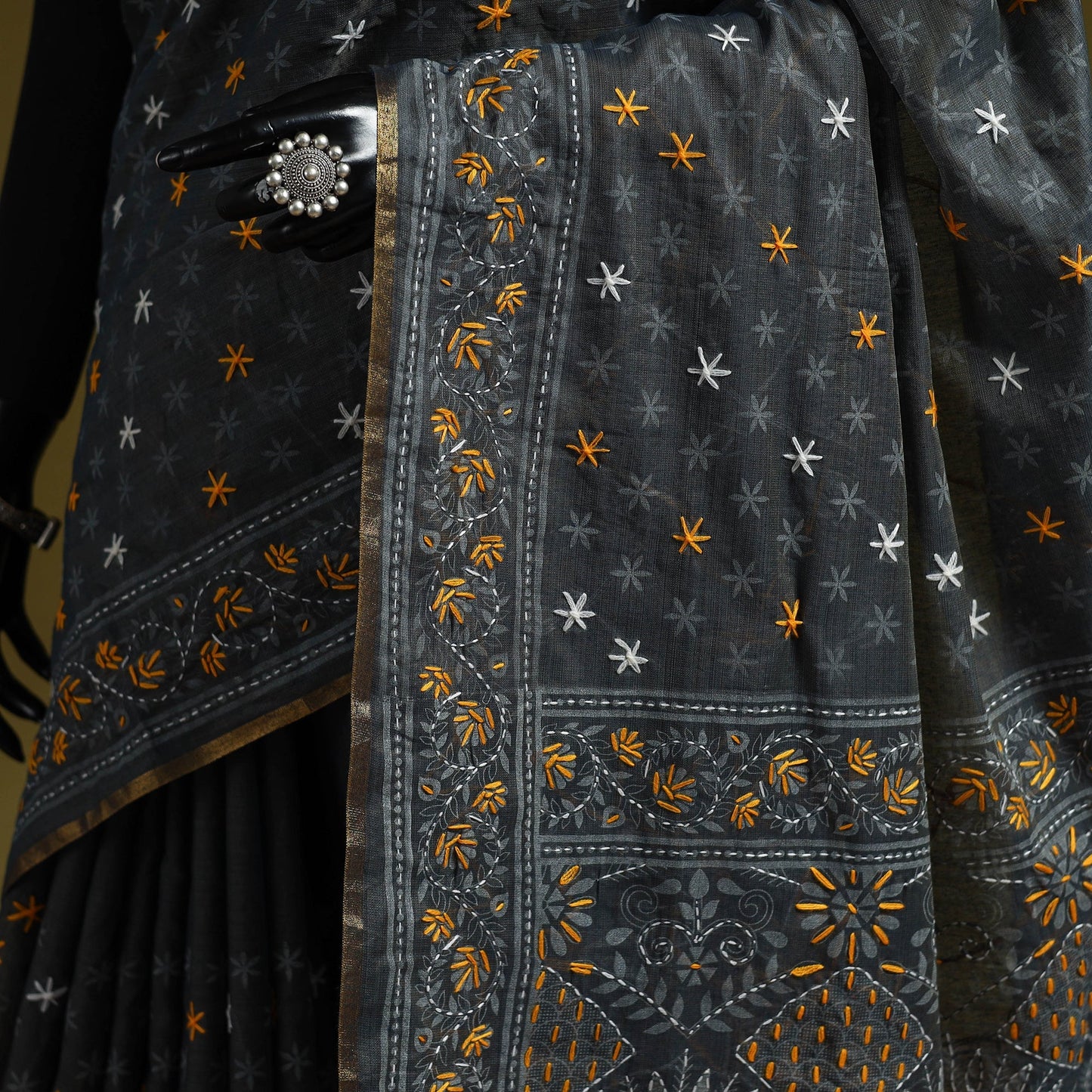 Bengal hand embroidery silk cotton kantha saree 05