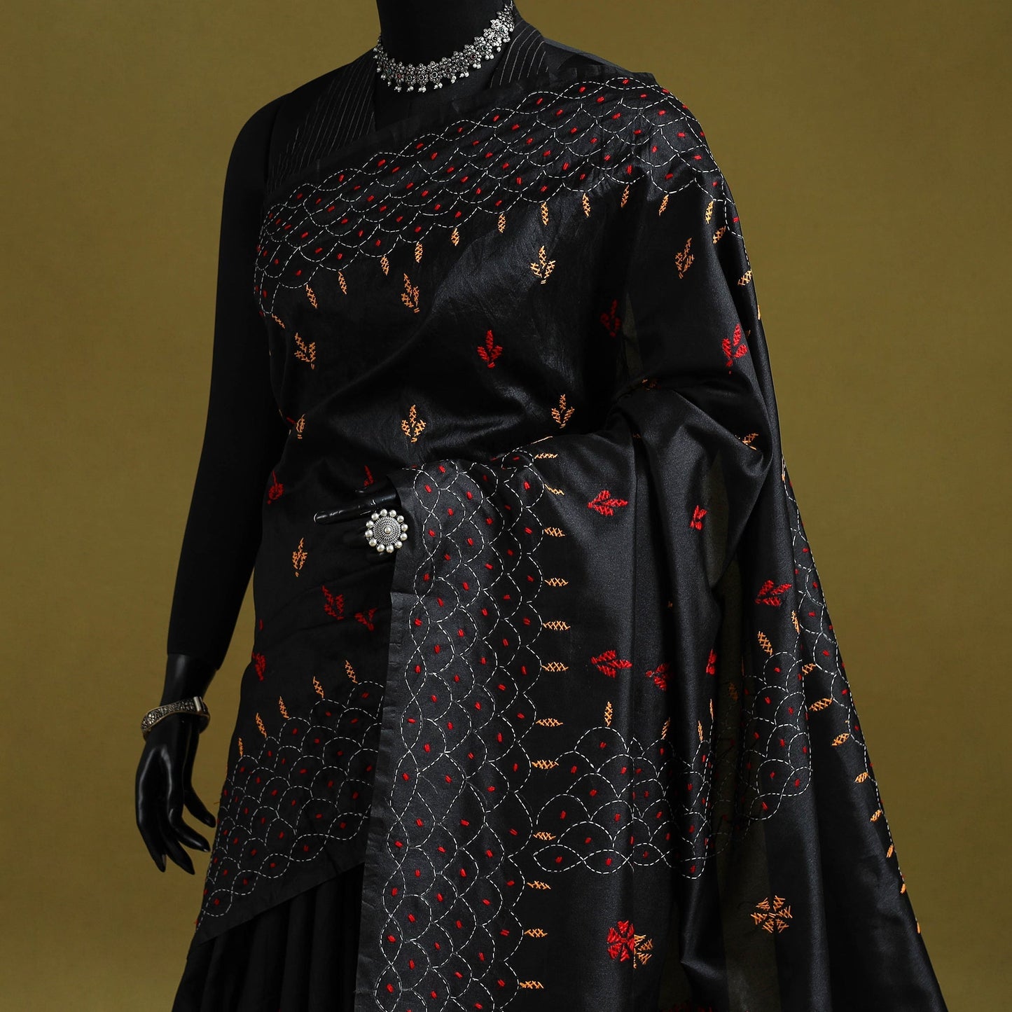 Bengal hand embroidery silk nakshi kantha saree 54