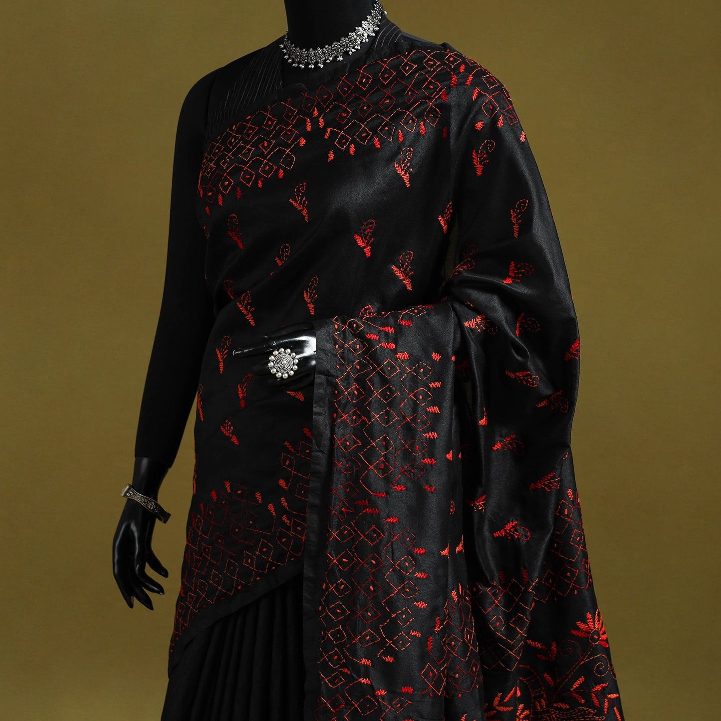 Bengal hand embroidery silk nakshi kantha saree 59