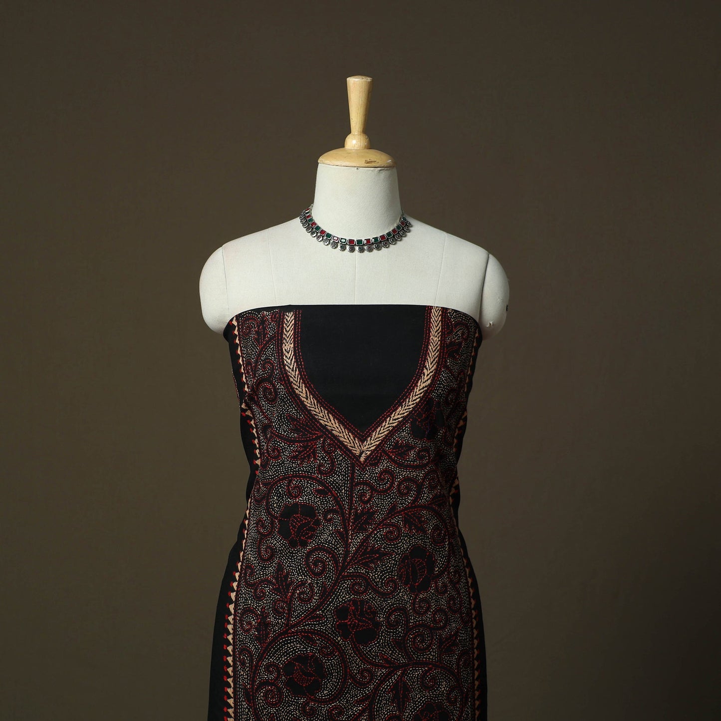 Bengal kantha hand embroidered cotton unstitched kurta