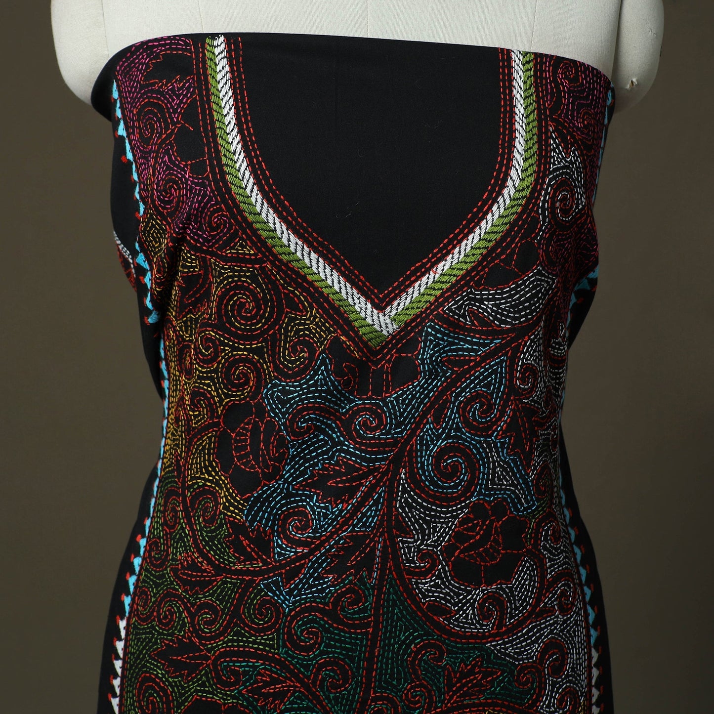 Bengal kantha hand embroidered cotton unstitched kurta