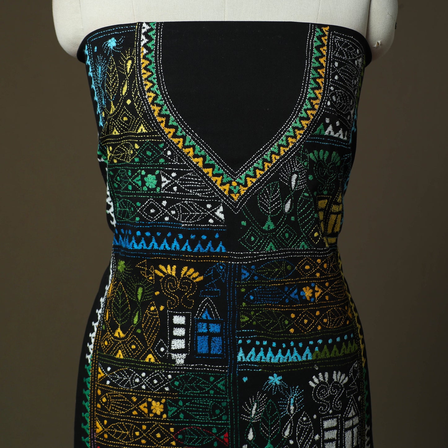 Bengal kantha hand embroidered cotton unstitched kurta