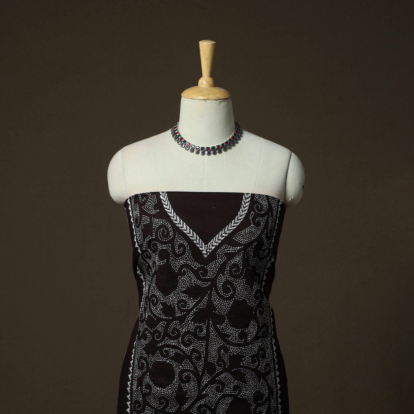 Bengal kantha hand embroidered cotton unstitched kurta
