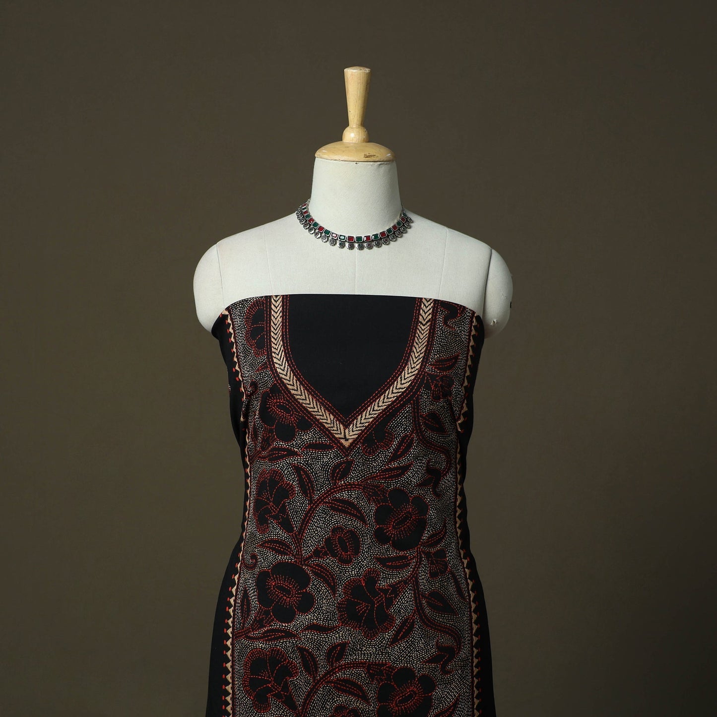 Bengal kantha hand embroidered cotton unstitched kurta