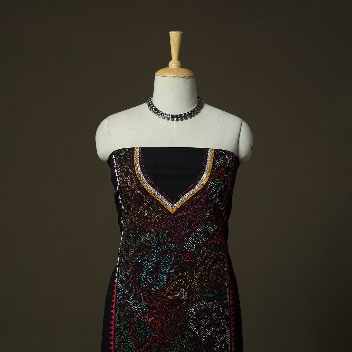 Bengal kantha hand embroidered cotton unstitched kurta