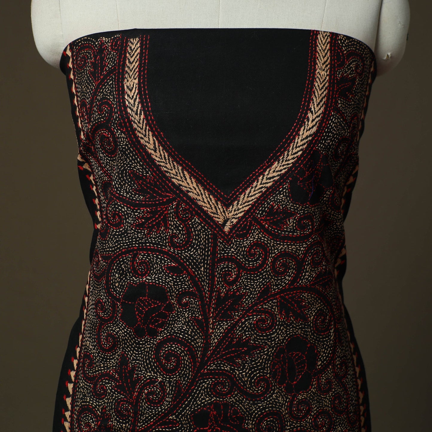 Bengal kantha hand embroidered cotton unstitched kurta