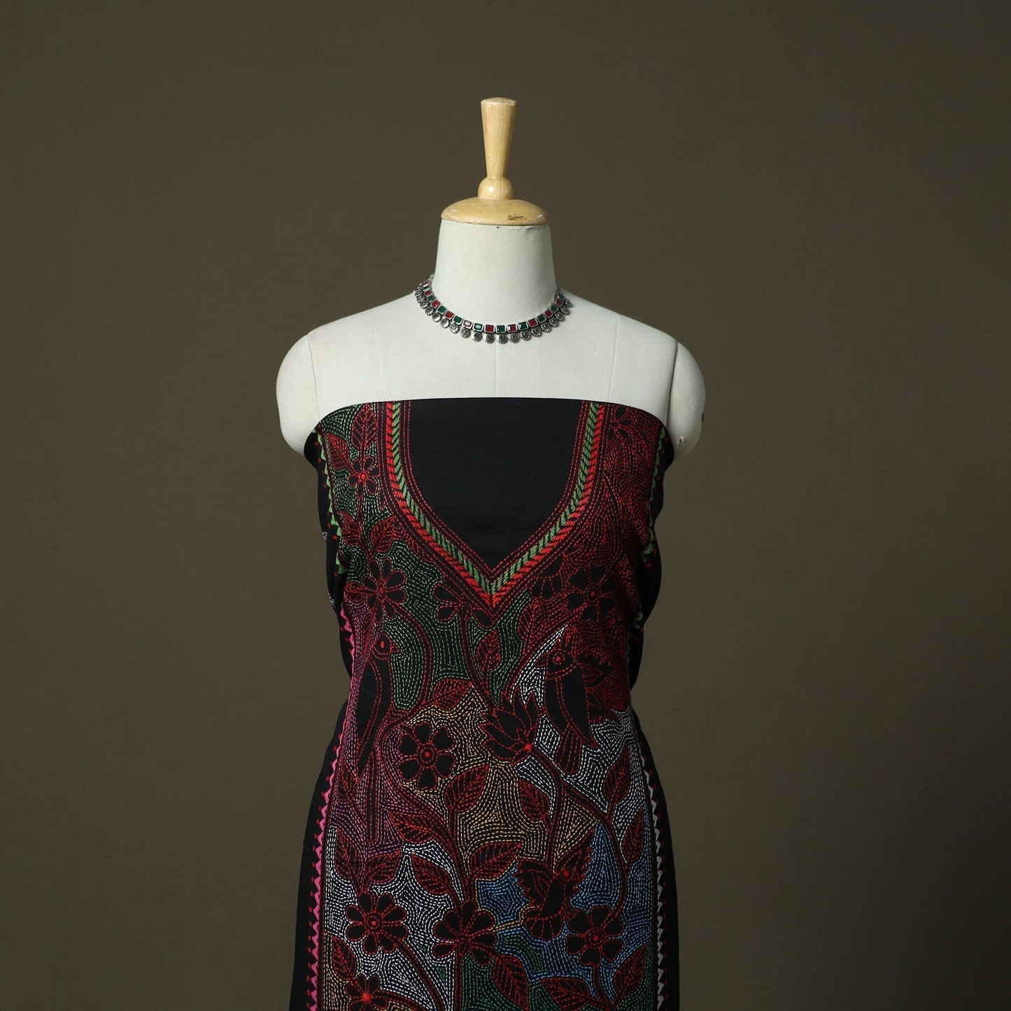 Bengal kantha hand embroidered cotton unstitched kurta