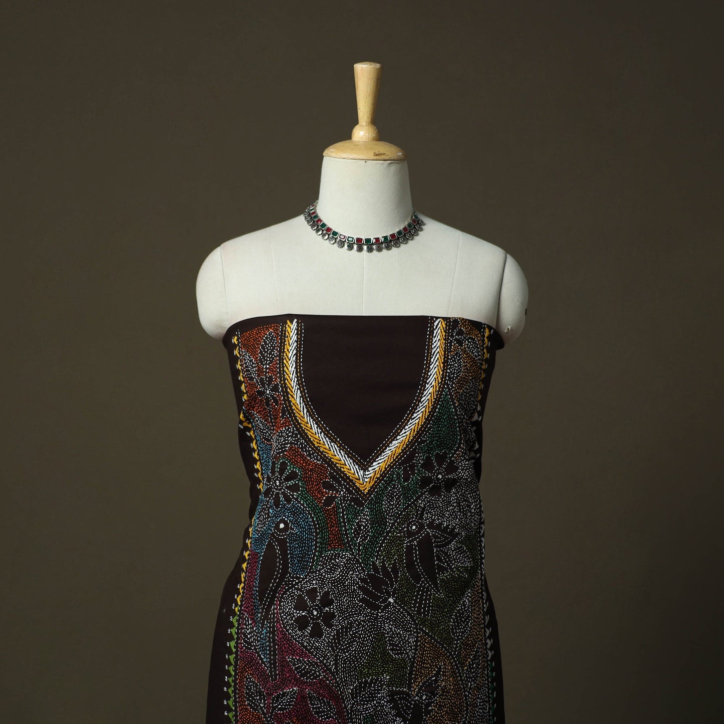 Bengal kantha hand embroidered cotton unstitched kurta