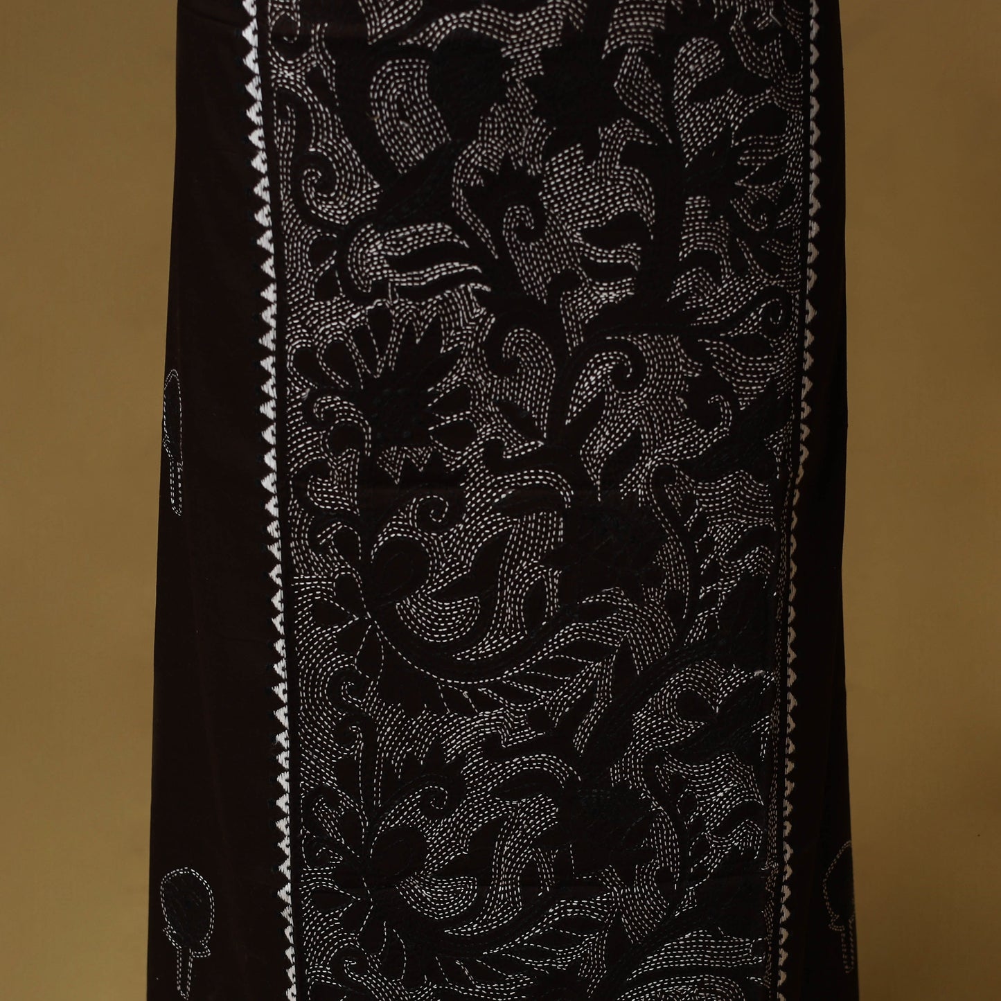 Black - bengal kantha hand embroidered unstitched kurta