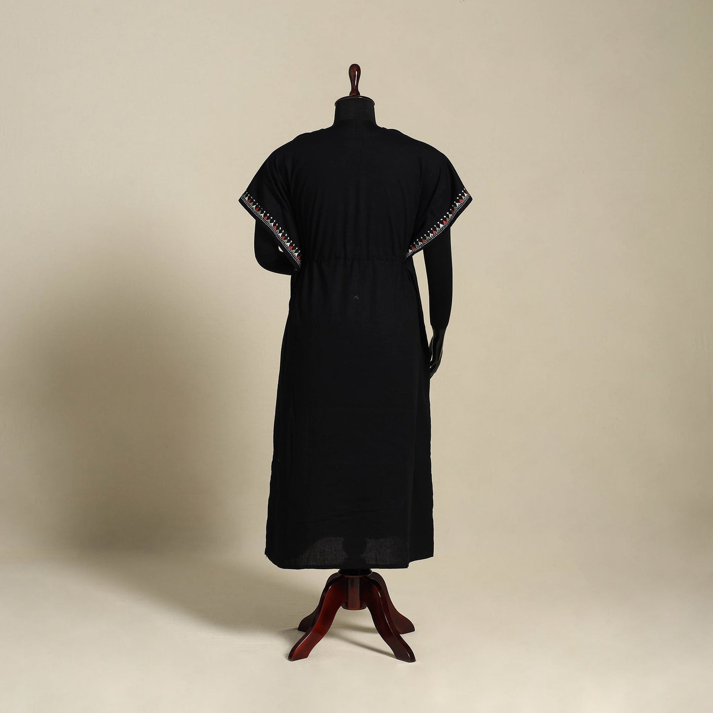 Black Bengal Kantha Hand Embroidery Cotton Kaftan (Long)