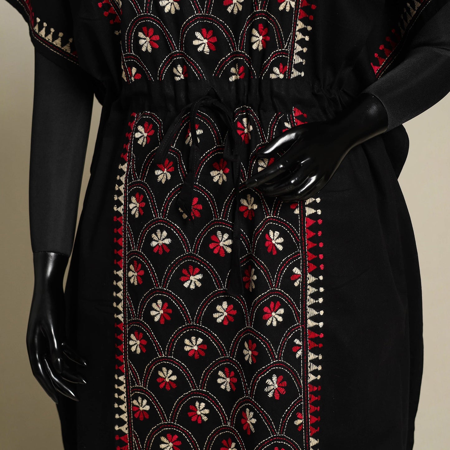 Black Bengal Kantha Hand Embroidery Cotton Kaftan (Long)
