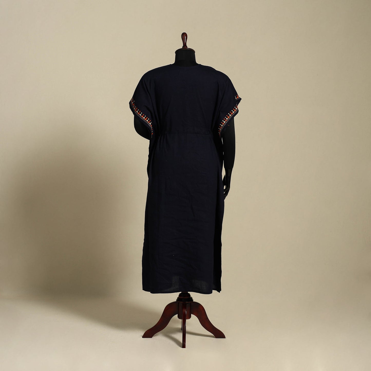 Black - bengal kantha hand embroidery cotton kaftan (long)