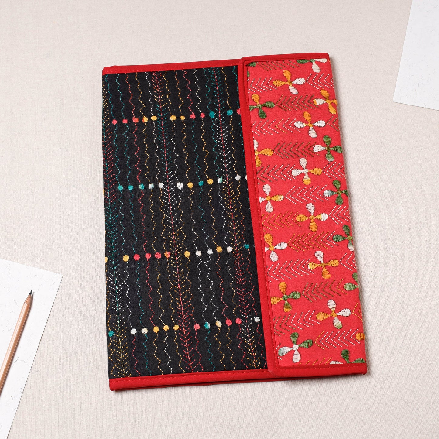 Black Bengal Kantha Work Handcrafted File Folder