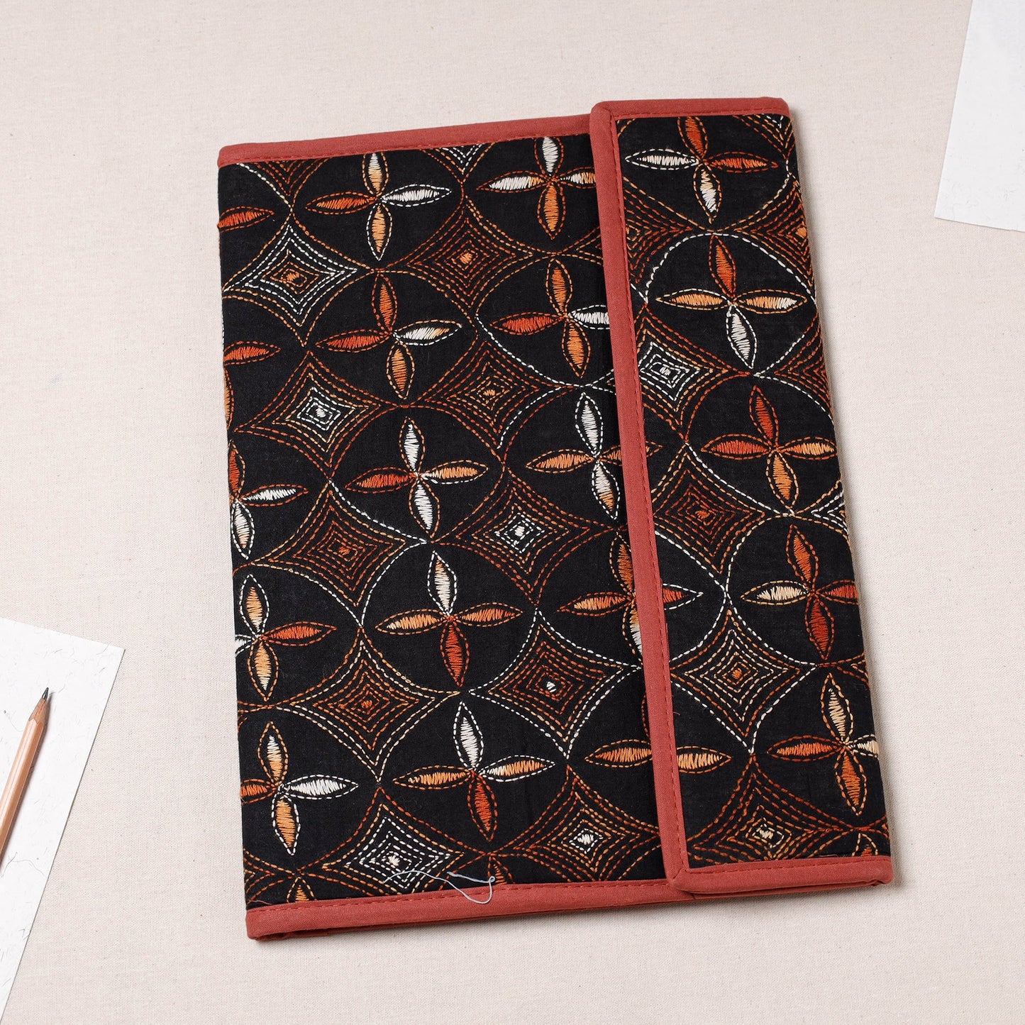 Black Bengal Kantha Work Handcrafted File Folder