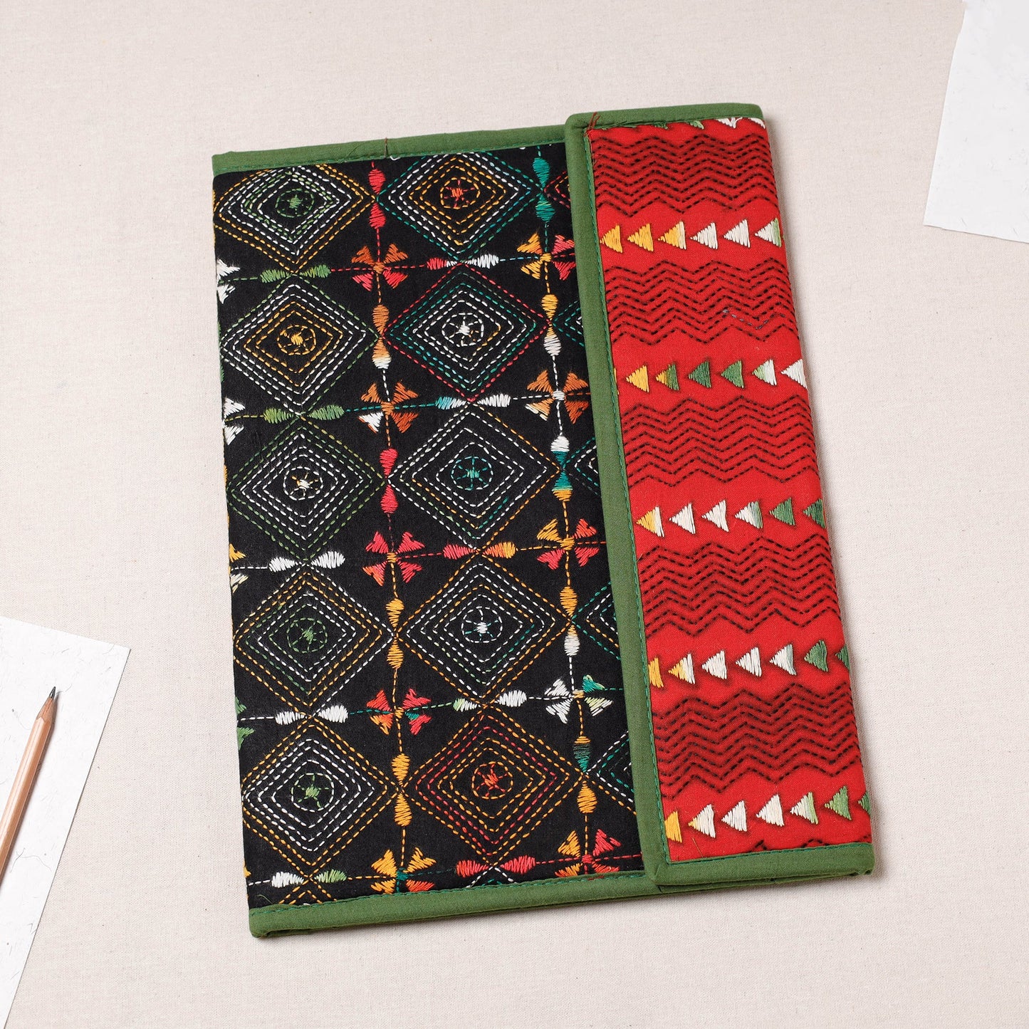 Black Bengal Kantha Work Handcrafted File Folder