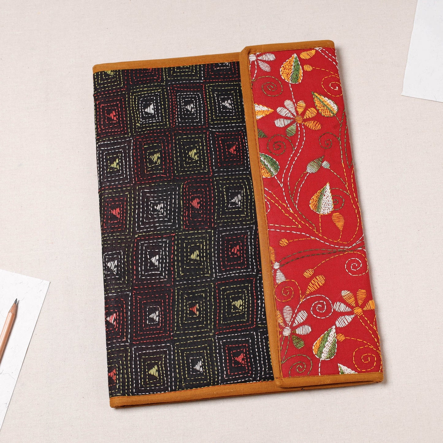 Black Bengal Kantha Work Handcrafted File Folder