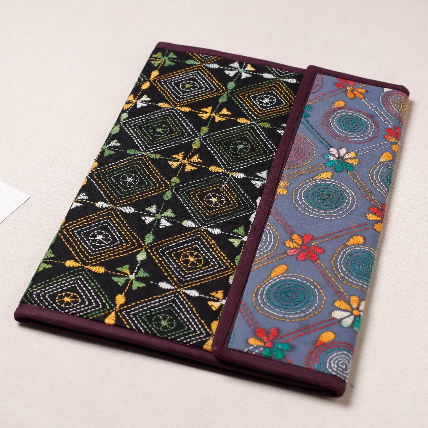 Black Bengal Kantha Work Handcrafted File Folder