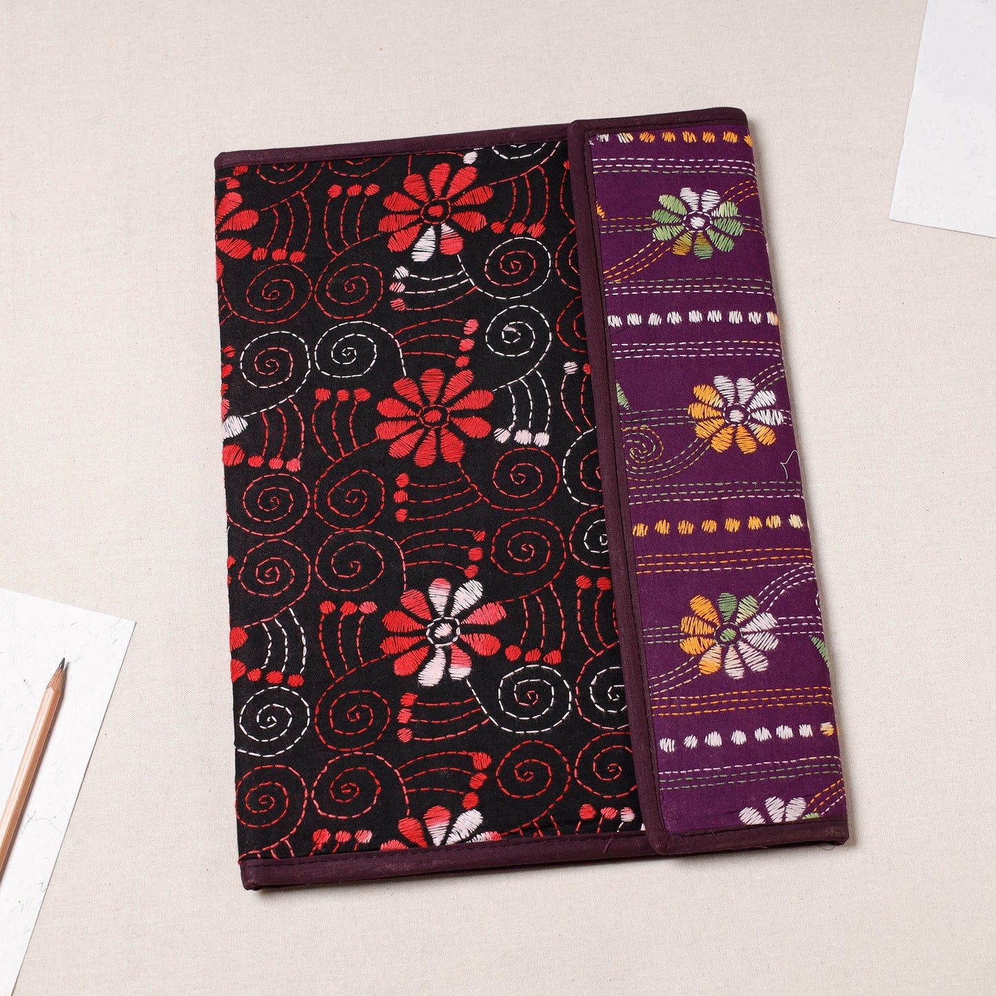 Black Bengal Kantha Work Handcrafted File Folder