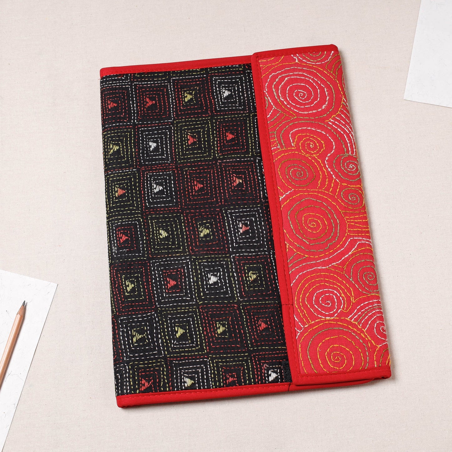 Black Bengal Kantha Work Handcrafted File Folder