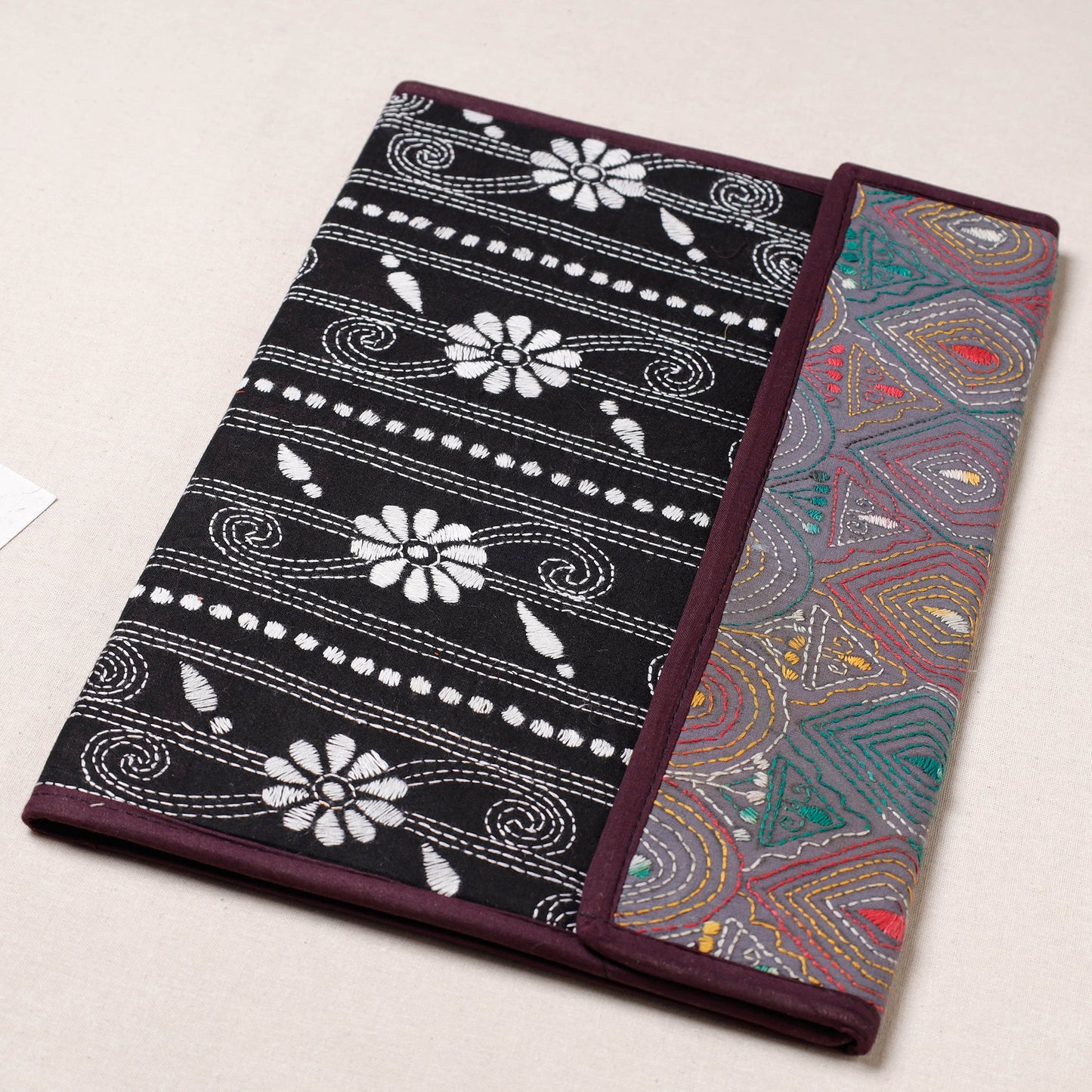 Black Bengal Kantha Work Handcrafted File Folder