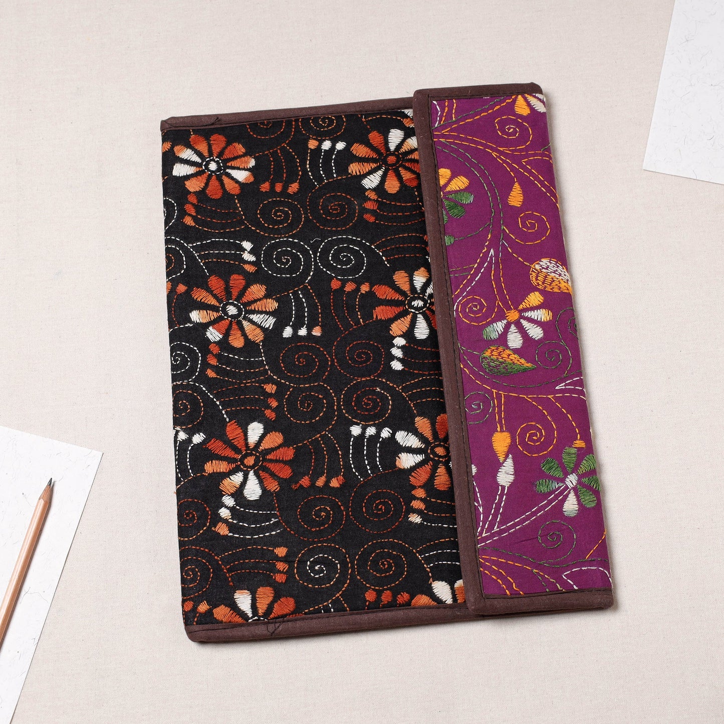Black Bengal Kantha Work Handcrafted File Folder