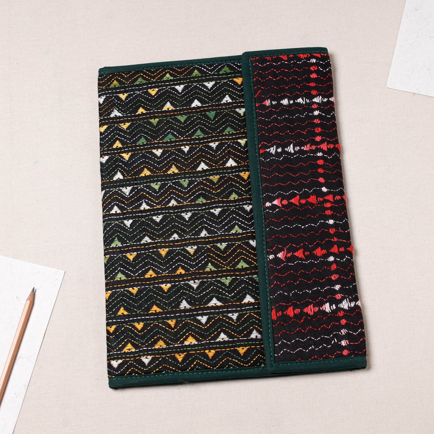 Black Bengal Kantha Work Handcrafted File Folder
