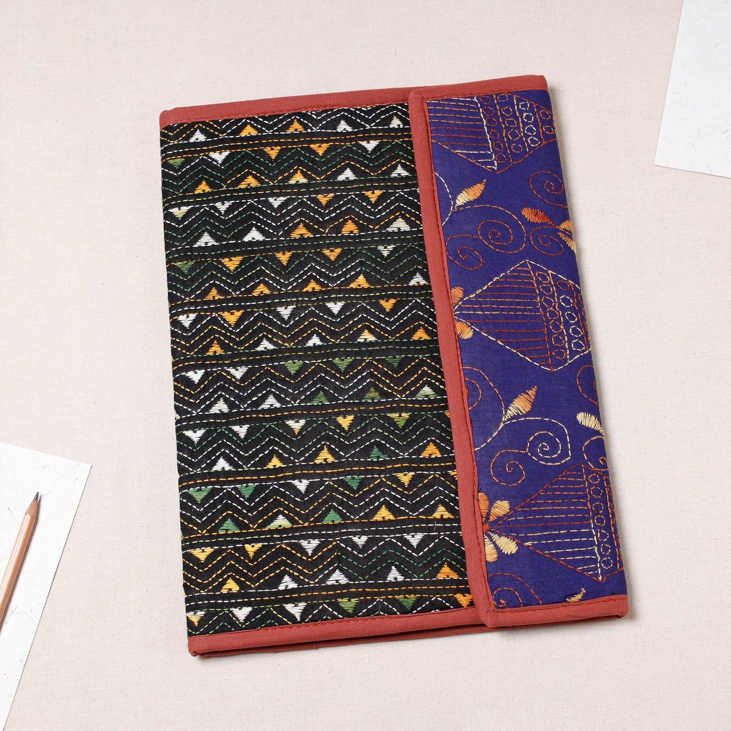 Black Bengal Kantha Work Handcrafted File Folder