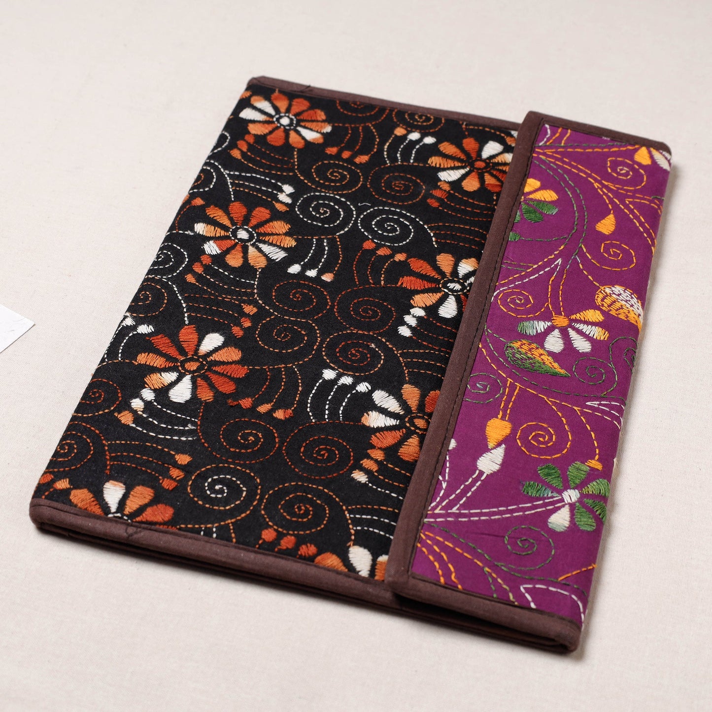 Black Bengal Kantha Work Handcrafted File Folder